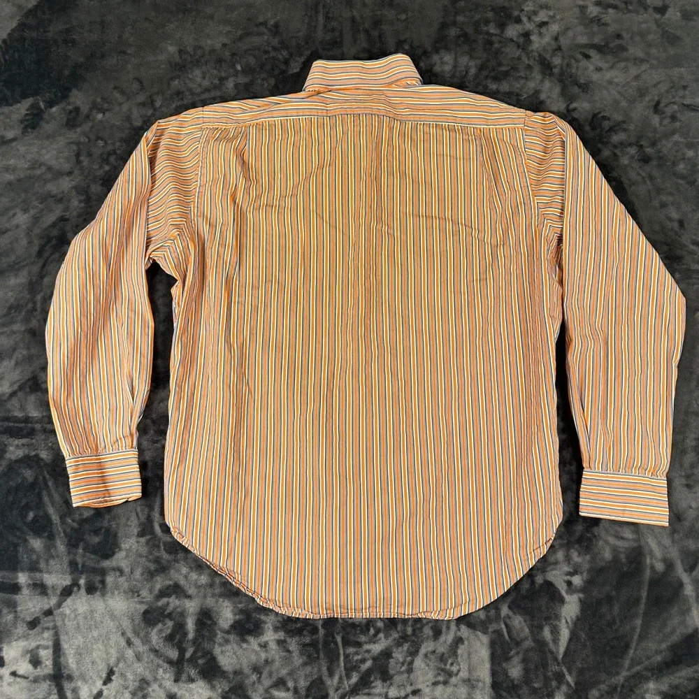 Polo Ralph Lauren Button Down Mens 17 36/37 Orange Striped Regent Classic Fit